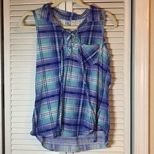 FASIS Sleeveless Blue Plaid Top Size Medium